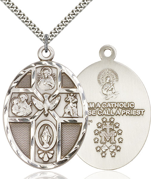 Sterling Silver 5-Way and Holy Spirit Necklace Set