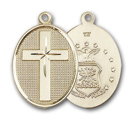 14K Gold Cross and Air Force Pendant