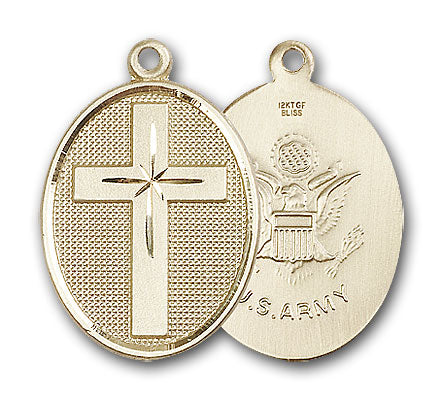 14K Gold Cross and Army Pendant