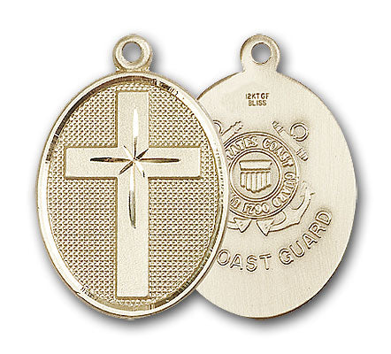 14K Gold Cross and Coast Guard Pendant
