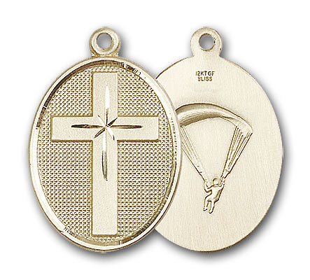 14K Gold Cross and Paratrooper Pendant