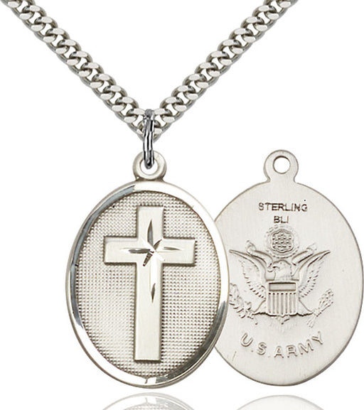 Sterling Silver Cross and Army Necklace Set