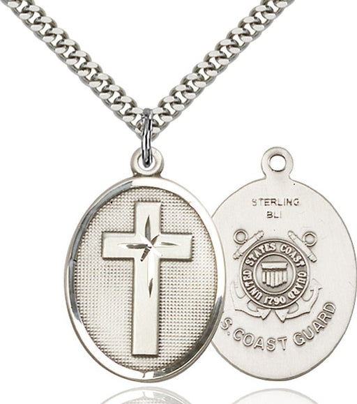 Sterling Silver Cross and Coast Guard Necklace Set