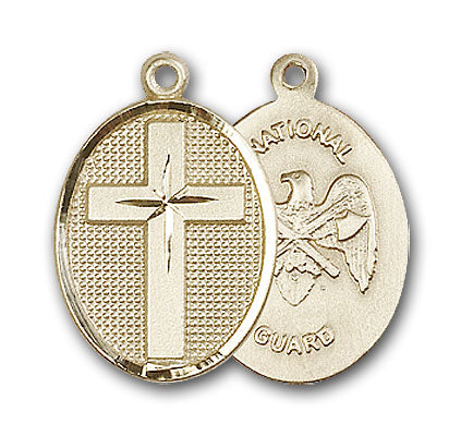 14K Gold Cross and National Guard Pendant