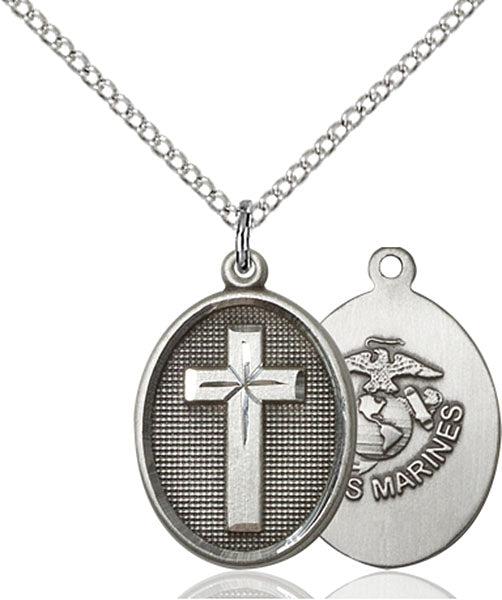 Sterling Silver Cross and Marines Necklace Set