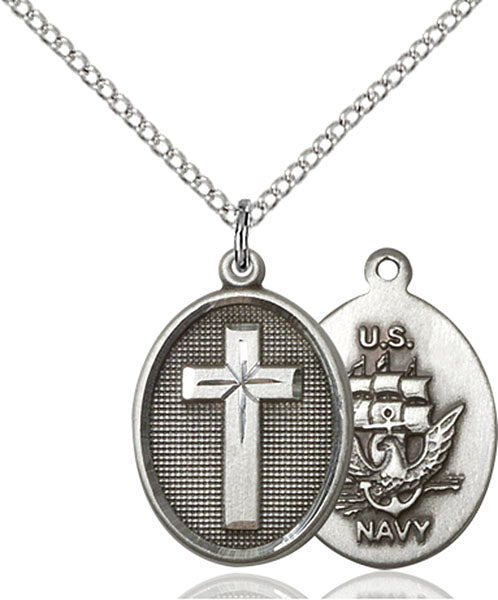 Sterling Silver Cross and Navy Necklace Set