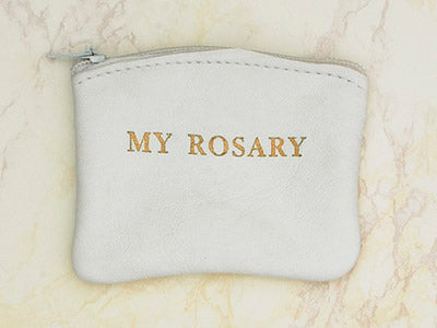 6-Pack - White Leather Rosary Pouch- 3-inch x 2-1/2-inch