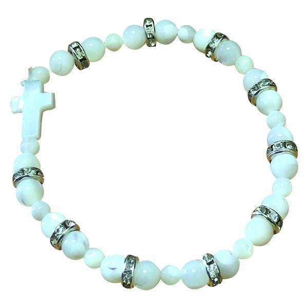 Mother of Pearl Cross Stretch Bracelet with Crystals