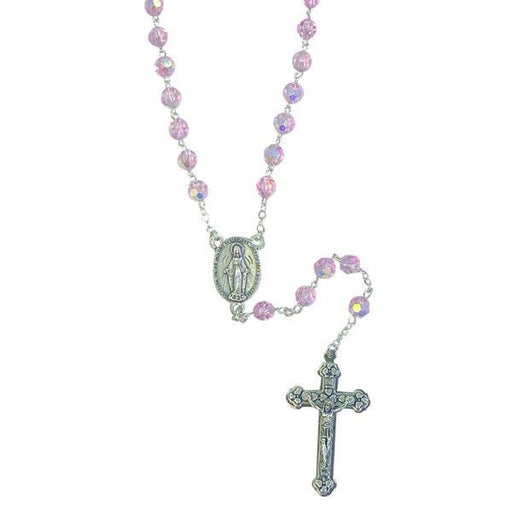 AB Crystal Rosary with Miraculous Medal Center and Silver-tone Crucifix - Purple