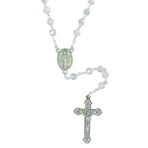 AB Crystal Rosary with Miraculous Medal Center and Silver-tone Crucifix - Clear