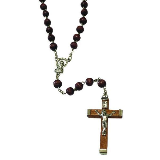 Wooden Rosary with Dark Brown Wooden Crucifix - Round Dark Brown Beads
