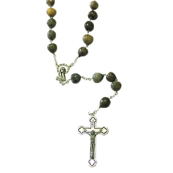Job's Tears Wooden Rosary with Silver-tone center and Crucifix