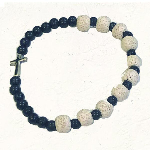 Black and White Stretch Bracelet with Cross