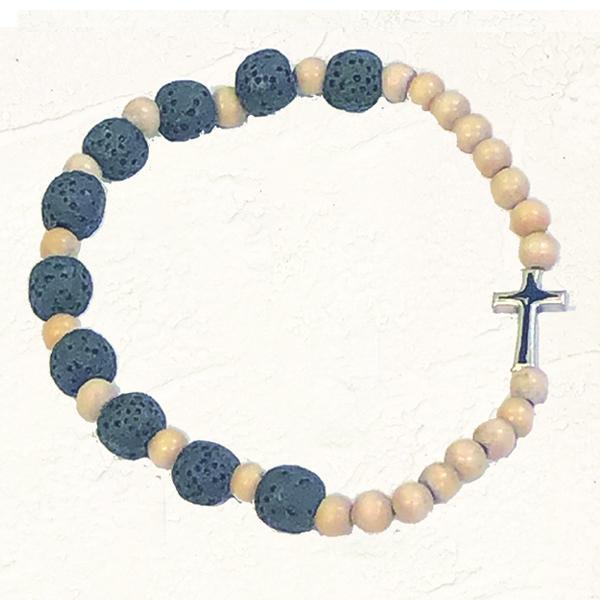 White and Black Stretch Bracelet with Cross