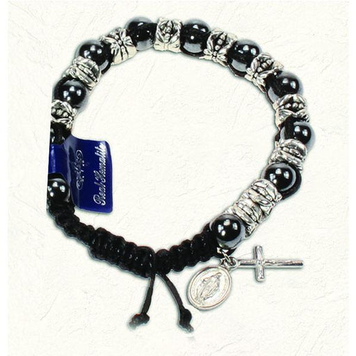 Black Slip knot Bracelet with Hematite and Silver Beads