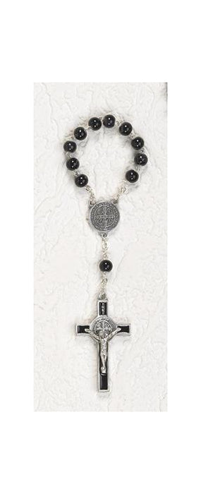 7mm Black Glass Saint Benedict Decade Rosary