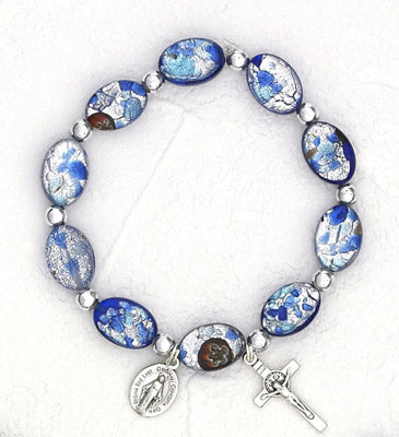 Dark Blue Oval Murano Glass Rosary Bracelet