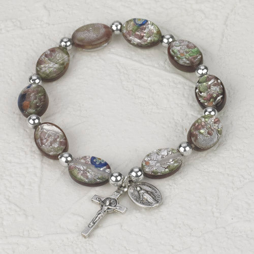 Amethyst Oval Murano Glass Rosary Bracelet