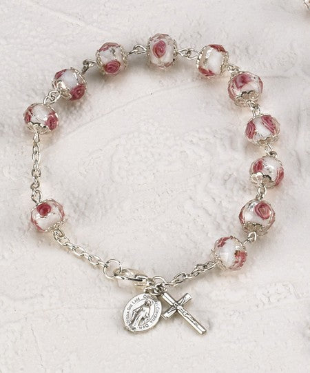 Rose Crystal Rose Bracelet with Hand Painted Rose