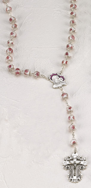 Rose Crystal Rose 8mm Rosary with Hand Painted Rose