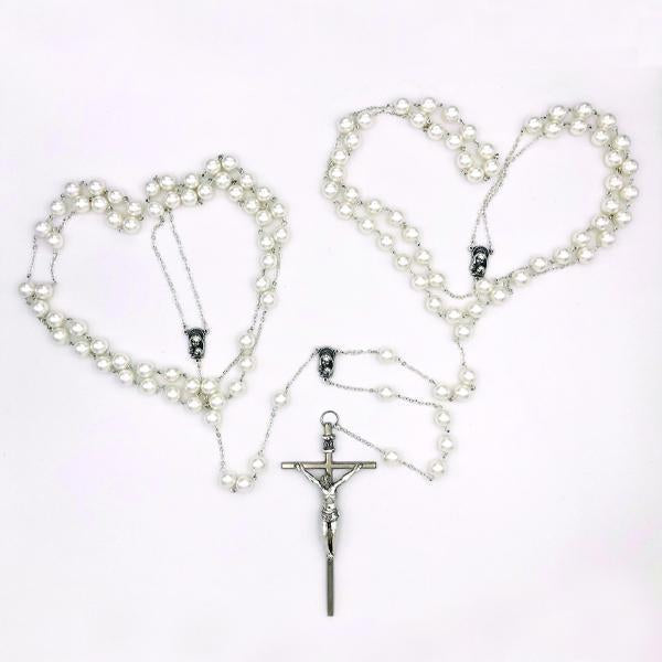 Small Imitation Pearl and Silver-tone Wedding Lasso Rosary