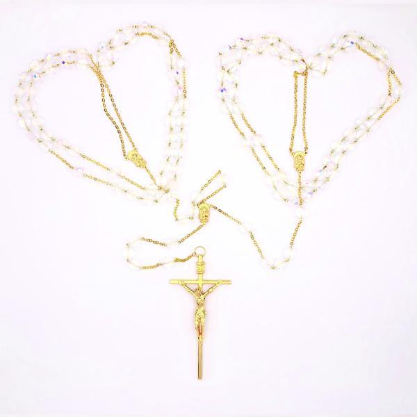 Small Crystal Bead and Gold-tone Wedding Lasso Rosary