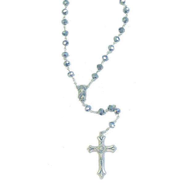 Sparkly SIlver Bead Rosary with Silver-tone Center and Crucifix