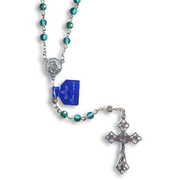 AB Crystal Rosary with Silver Filigree Our Father Beads - Blue