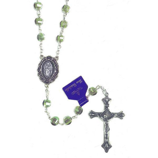 Lime Sparkly Bead Rosary with Silver-tone Lady of Guadalupe Center