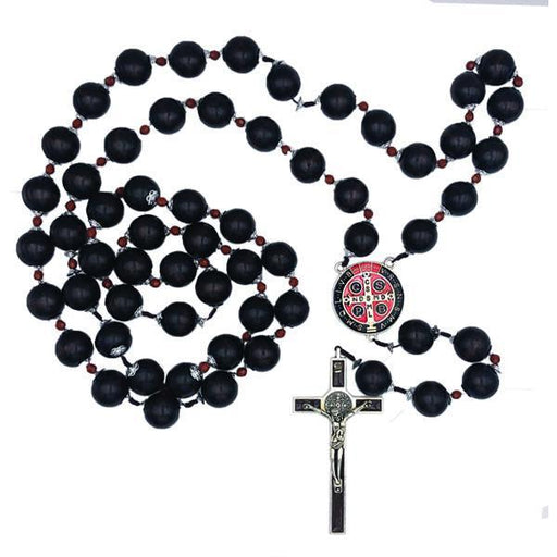 Saint Benedict Wall Rosary with Wood Beads and Enameled Center