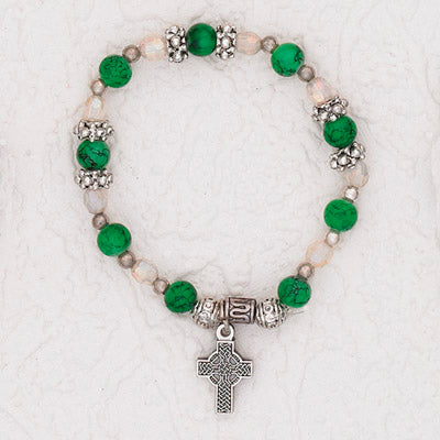 3-Pack - Green Stretch Bracelet with Celtic Cross Charm