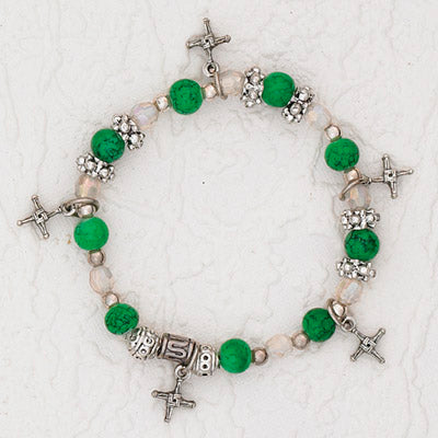 3-Pack - Green Stretch Bracelet with a series of Saint Brigid's Cross Charms