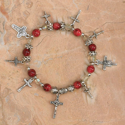 4-Pack - Crucifixes Stretch Bracelet-Garnet Stretch Bracelet contains 7 Crucifix Pendants