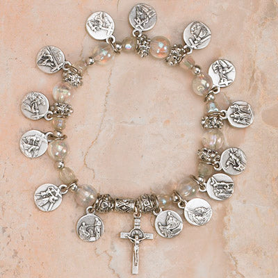 4-Pack - 14 Stations of the Cross Stretch Bracelet-Diamond Contains Pendant with Images of the 14 Stations