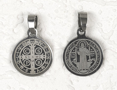 12-Pack - Saint Benedict Stainless Steel Pendant- approx 3/4 inch (2cm)