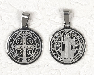 12-Pack - Saint Benedict Stainless Steel Pendant- approx 1 inch (25cm)