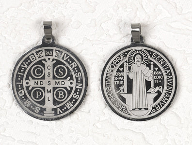 12-Pack - Saint Benedict Stainless Steel Pendant- approx 15 inch (35cm)