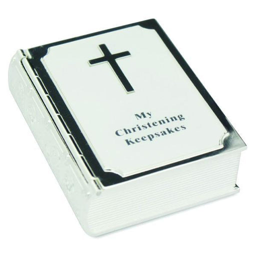 Silver-plated My Christening Keepsakes Book Shaped Box