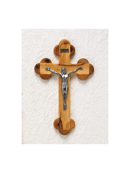 10-inch Olive Wood 14-Station Crucifix - Silver Tone Corpus