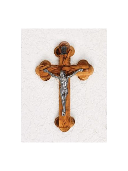 6-1/2-inch Olive Wood 14-Station Crucifix - Silver Tone Corpus