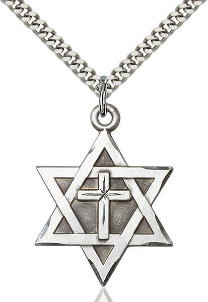 Sterling Silver Star of David W/ Cross Necklace Set
