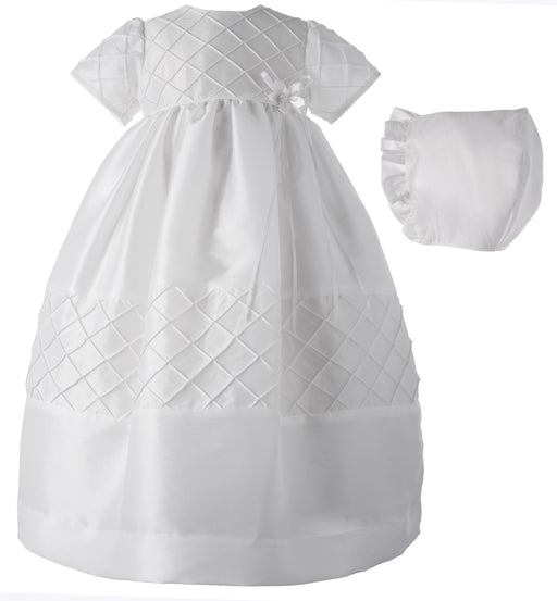 Baptism Taffeta dress with diamond pleated skirt and bodice