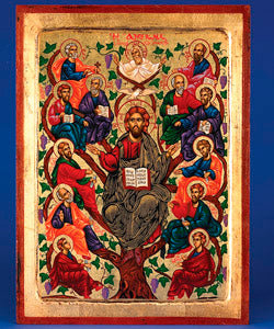TREE OF LIFE- JESUS (VINES)- HAND PAINTED ICON ON CANVAS- 11x9 inch