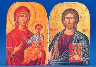 Greek Icon - Diptych -Gold Foiled- Hand-Carved- Blessed Virgin