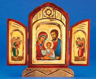 The Holy Family Gold Leaf Triptych- Hand-Carved and Painted