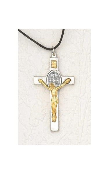 3 Inch Silver Saint Benedict Cross Gold Corpus
