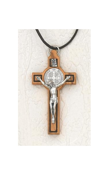 3 inch Saint Benedict Wood Cross - Black In-lining and Silver Corpus