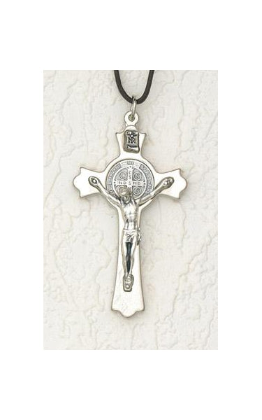3 inch Saint Benedict Crucifix Silver Cross with Silver Corpus