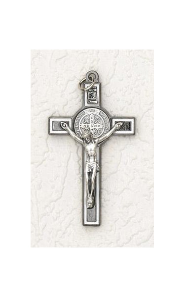 3 inch Saint Benedict Crucifix: Black/White Cross with Silver Corpus