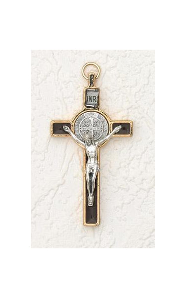 3 inch Saint Benedict Crucifix: Brown and Gold with Silver Corpus